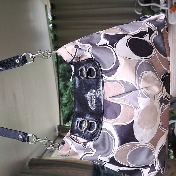 Coach Signature Leather/Satin Shoulder Bag VG Condition - Picture 4 of 16